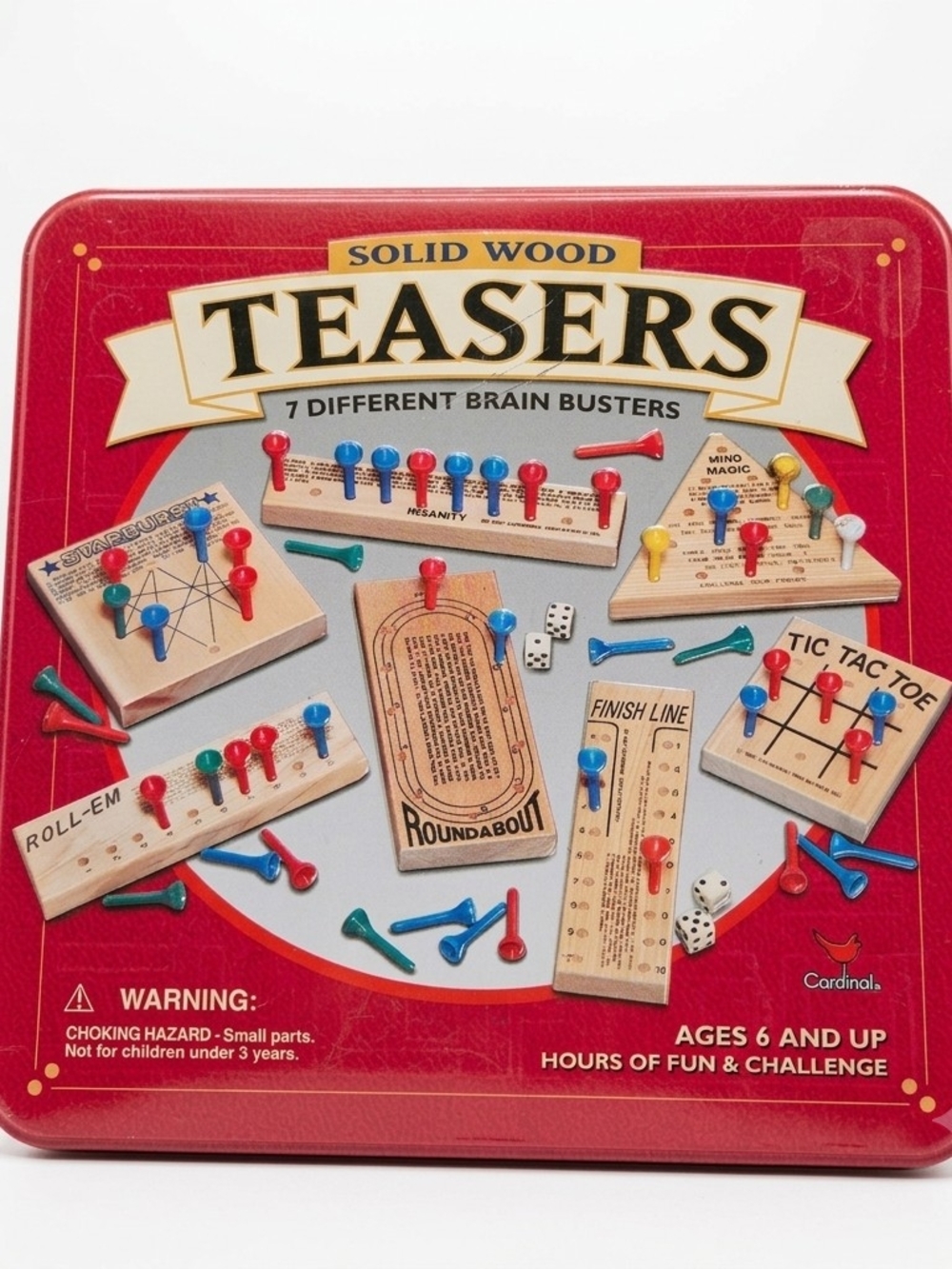 Cardinal Industries Solid Wood Teasers 7 Different Brain Busters Game Tin
